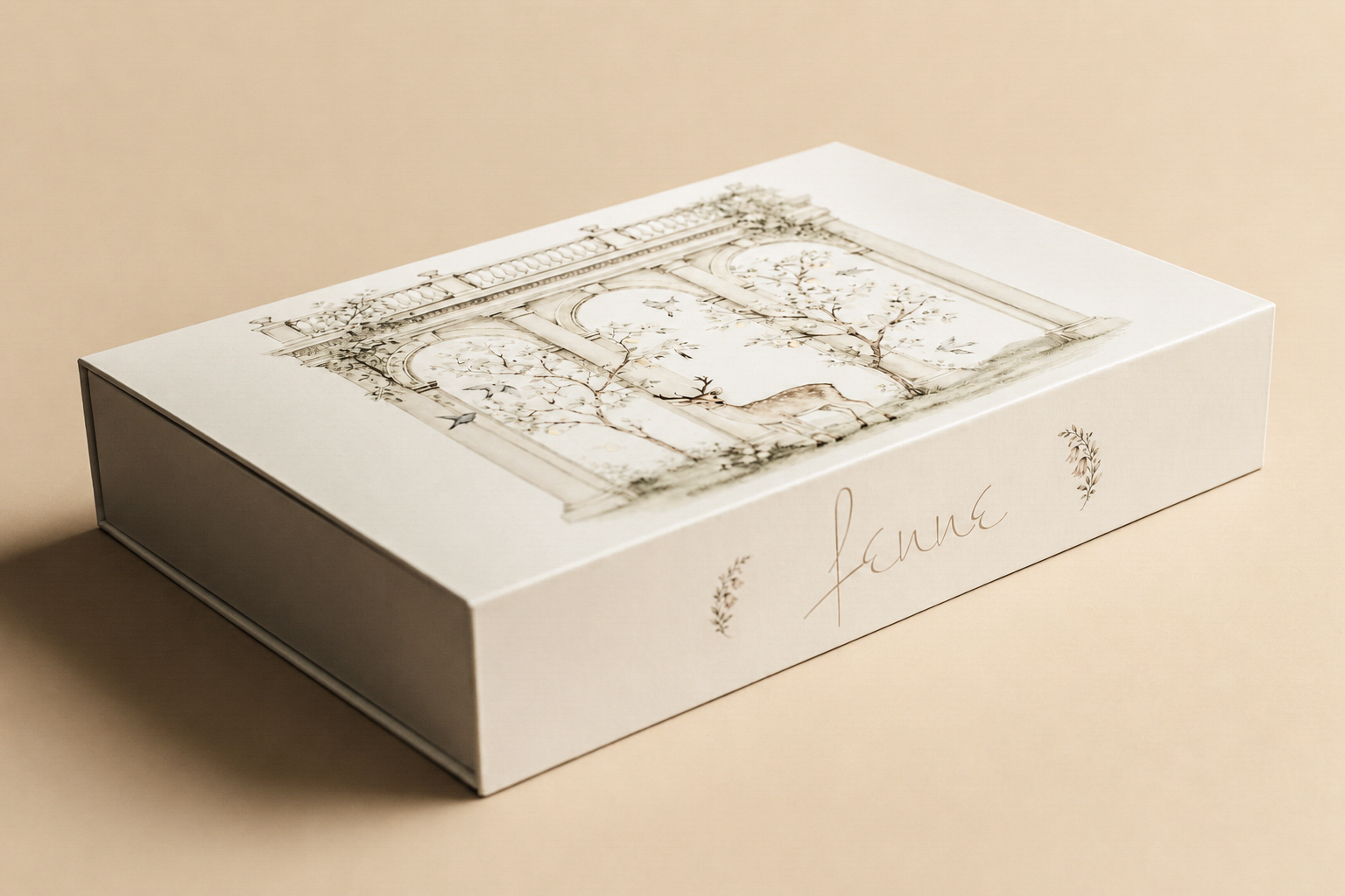 Fenne branded gift box with hand-illustrated artwork